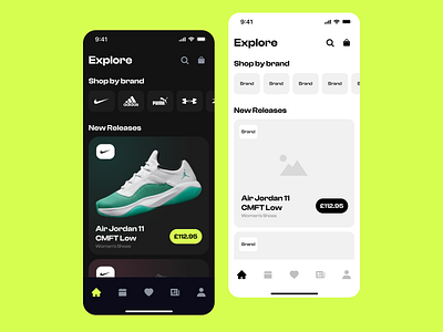Nike Sneakers Shopping App - Wireframe dark mode hi fi ios app jordans mobile app nike nike app shopping shopping app sneakers ui ux wireframe