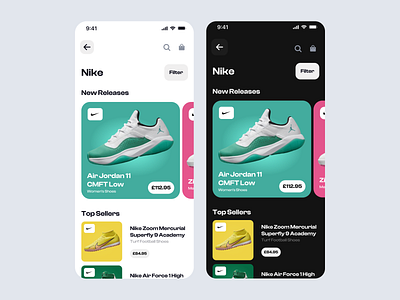 Nike Sneakers Shopping App - Colour Exploration clean dark mode ios app light mode mobile app modern nike nike app shopping app sneakers ui ux
