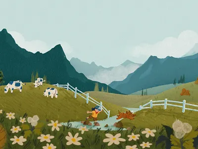 A day in the country adventure bookspread childrens book country cows design drawing illustration inspiration nature picture book picturebook procreate spread