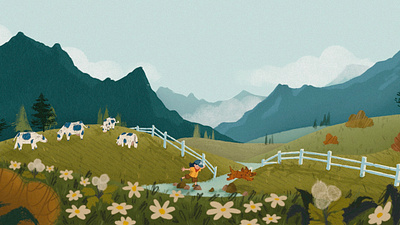 A day in the country adventure bookspread childrens book country cows design drawing illustration inspiration nature picture book picturebook procreate spread