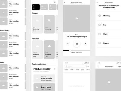 Ah, wireframes! habbit tracker app meditation app mobile app player prototyping routines ui ux ui wireframe