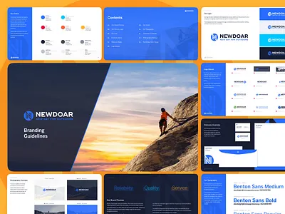Newdoar - Branding Guidelines blue brand book brand guide branding climbing guidelines identity n orange outdoors sunset yellow