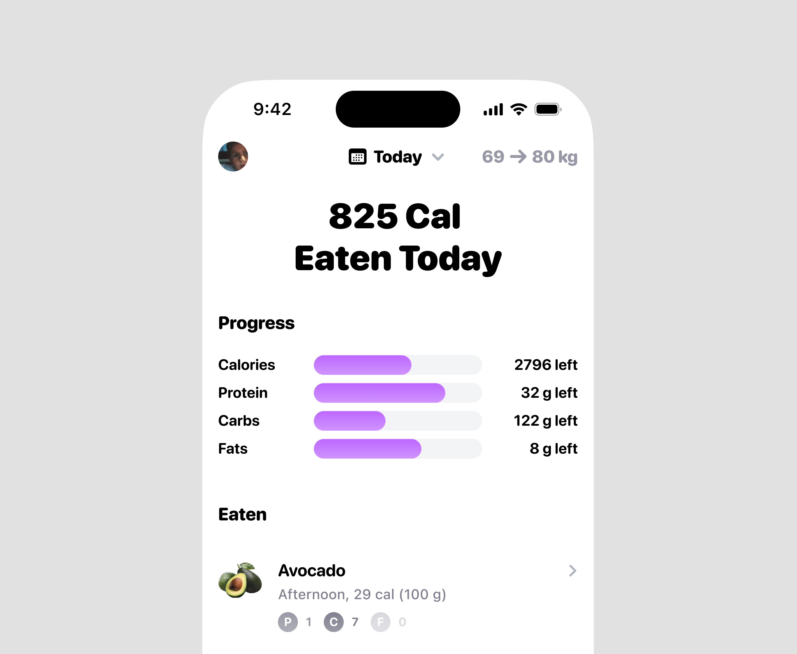 Calor App Home Preview app apple calorie calories counter diet fitness food gym health human interface design ios journal meditation mobile nutrition tracker weight workout