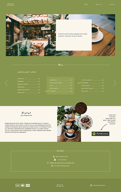 One page website: Pietat - cafè d'especialitat coffeeshop landing one page ui uxui web design