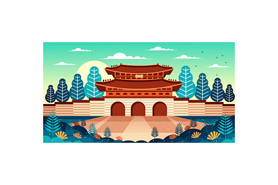 Gyeongbokgung Palace Illustration temple