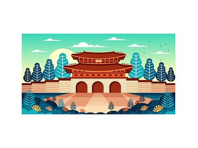 Gyeongbokgung Palace Illustration temple