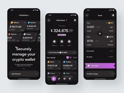 KriptoKun - Crypto Wallet Mobile App app design bitcoin blockchain crypto crypto app cryptocurrency digital exchange finance financial app metamask mobile swap trading ui uiuxdesign ux wallet wallet app web3