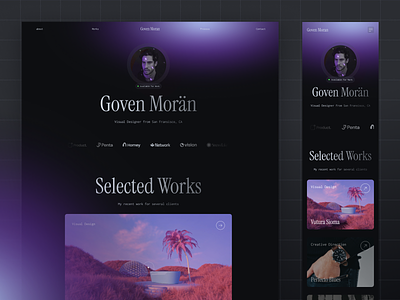 Goven – Portfolio Website (Freebies) case study clean dark dark mode design developer experience framer freebies immersive landing page npw personal portfolio portfolio website project purple ui ux website