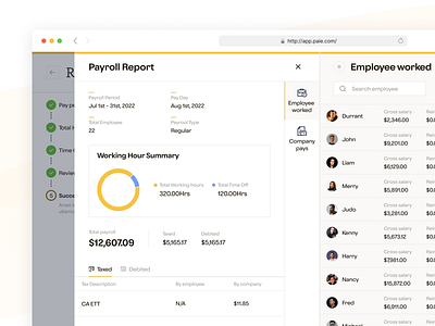 Paie - Payroll Report attendance dashboard employeemanagement fintech hr management payroll payrollreport productdesign reimbursement saas salarymanagement taxes timesheet tracking ui uidesign ux uxdesign workforce