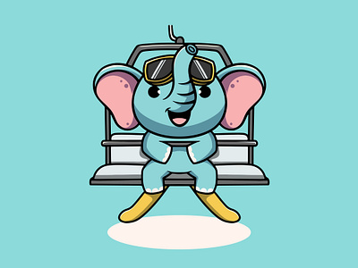 Cute Elephant on Chairlifts Illustration branding graphic design ski lovers ui