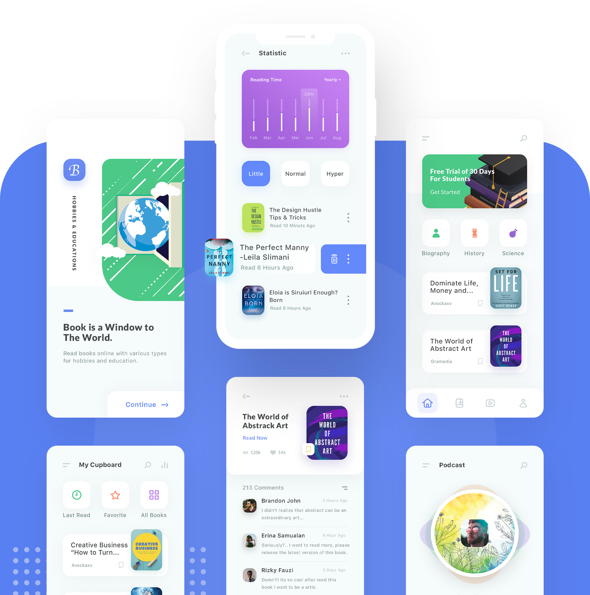 Bobodo Books App android book branding case study graphic design illustration ios learning library mobile mobile app podcast presentation studycase ui ux