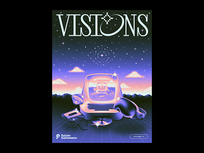 Visions 2023 Poster airbrush apple vision pro cassette tape computer design illustration poster psychedelic retro future surreal typography vintage