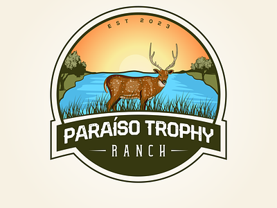 Logo Hunting & Ranch Vintage deer farm logo design logo hunting logo outdoor logo ranch logo vintage outdoor ranch river tree
