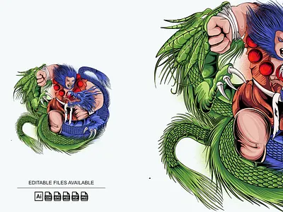 Dragon and Man Illustration Hand Drawn anime design dragon graphic design illustration logo man t shirt design
