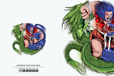 Dragon and Man Illustration Hand Drawn anime design dragon graphic design illustration logo man t shirt design