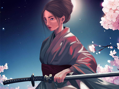 Graceful Guardian adobe illustrator character design design designs drawing graphic illustration samurai woman