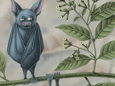 A doubtful bat! animal character animal illustration bat bat illustration character design chiaroscuro digital coloring graphite drawings illustration wip nature illustration pencil drawing