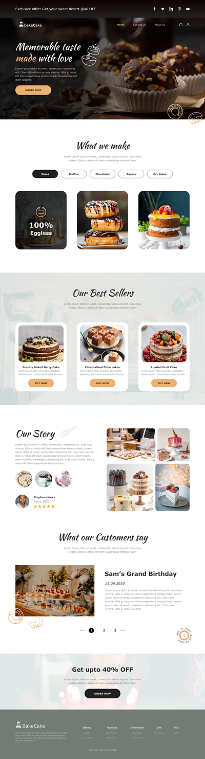 BakeCake - A Bakery Landing Page bakery branding design graphic design illustration landing page minimal typography ui ux website