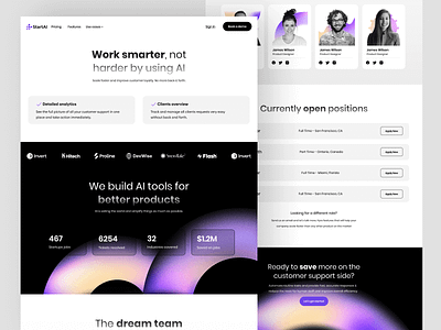 StartAI Customer Product Web Design about us ai ai website artificial intelligence design enterprise framer homepage illustration landing page minimal saas software ui uxui web web design web site webflow webpage