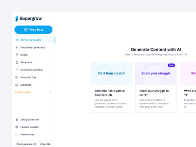 Generate Content with AI ai app cards content creation content generator generate content linkedin post writing product product design templates ui ui design ux ux design web web app web design