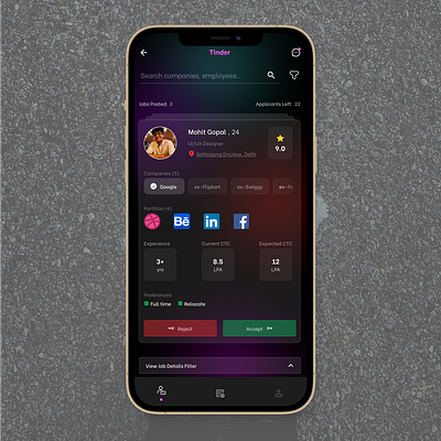 Tinder for Hiring (UI DESIGN) hiring job swipe tinder ui uidesign ux