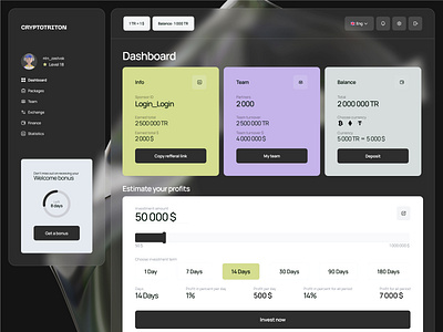 Cryptotriton - crypto financial Dashboard crypto cryptowallet exchange finance financial fintech landing page nft trade trading ui ux webpage website