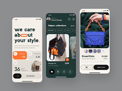 Bags Store App Concept Design 3d animation app design branding calvin clein coach graphic design green design gucci logo marc jacobs online store prada saint laurent shopify typography ui ui concept store ux valentino