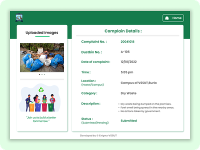 Waste Management Website Complaint Page design ui website