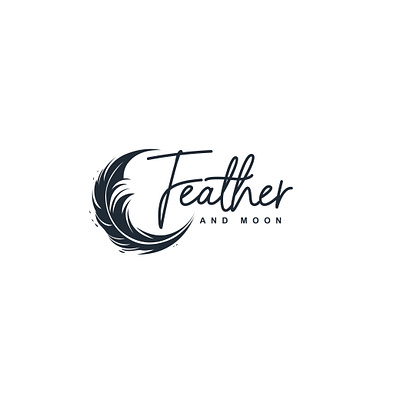 combination of feathers and a crescent moon logo vector crescent moon feathers flatdesign