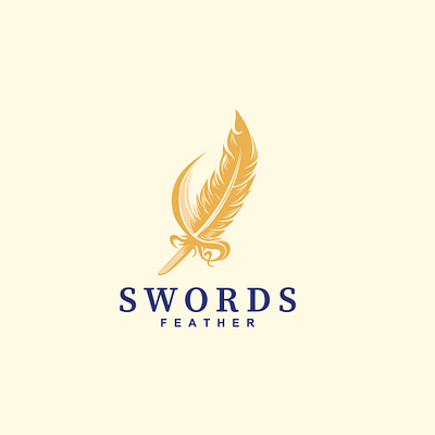 sword and feather combination logo vector feather flatdesign