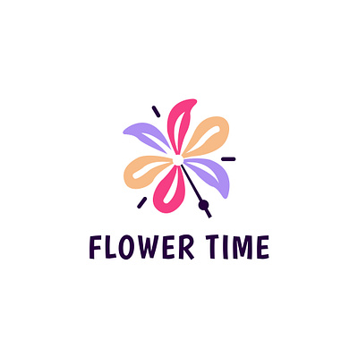 flower and clock combination logo vector illustration clock flatdesign