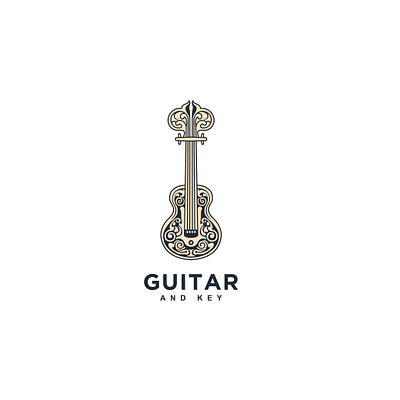 guitar and key combination logo vector illustration flatdesign key