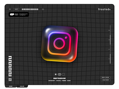 Frosted. Icons - 012 - Instagram 2d 3d effect design everyday designed with figma frosted glass glass icons glassmorphism gradient icon app icon design icon ios icon set instagram mac os neumorphism noise vision os