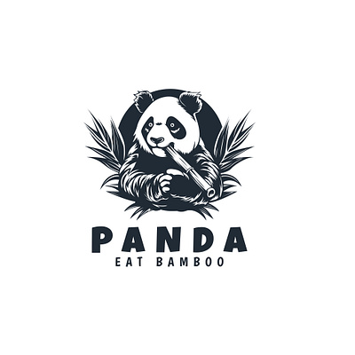 silhouette of panda eating bamboo logo vector illustration bamboo flatdesign