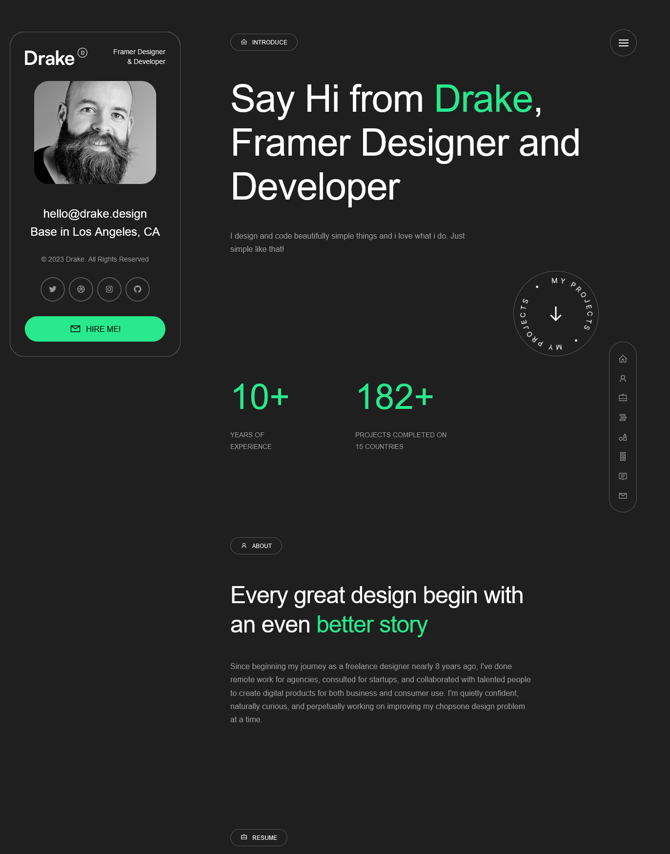 Drake - Personal Portfolio Joomla 4 Template vcard