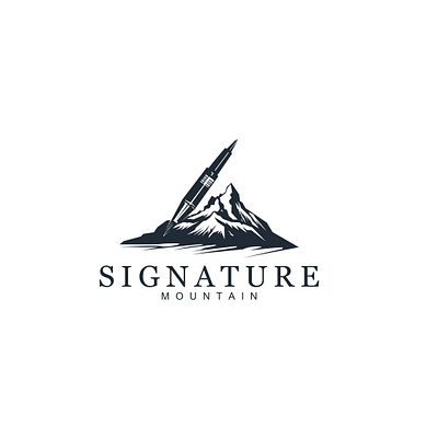 pen and mount combination logo vector illustration flatdesign mountain