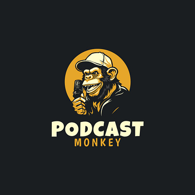 monkey wearing a hat and holding a microphone logo vector abstract podcast