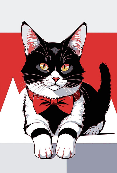 cat with a bow cat cats illustration vector