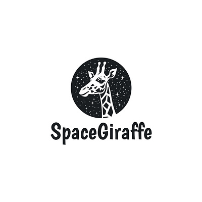 silhouette giraffe head in circle and stars logo vector flatdesign stars
