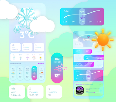 Weather App Design 3d animation app design graphic design illustration motion graphics ui ux vector