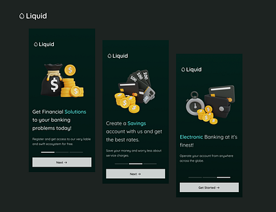 Liquid (Onboarding) Dark adobexd branding design minimal typography ui ux