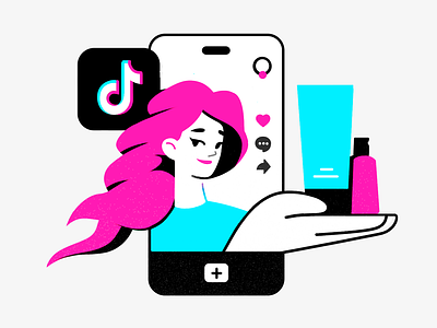 TikTok cosmetics girl illustration pink portrait product illustration punk tiktok