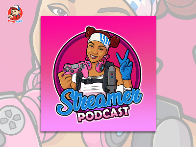 Streamer Podcast cartoon cover art design genicstudio illustration