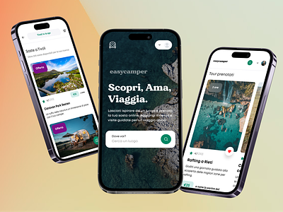 EasyCamper app booking cards creative landing mobile tourism ui ux web web design