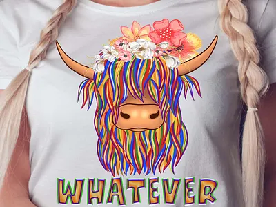 LGBT Coloured Theme Highland Cow T-Shirt Design graphic design illustration