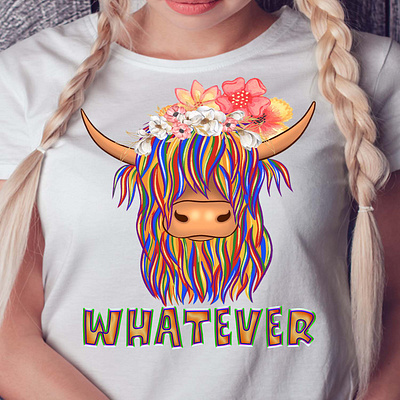 LGBT Coloured Theme Highland Cow T-Shirt Design graphic design illustration