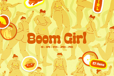 Boom girl in line style branding character design element girl graphic design illustration logo monochrome style vector