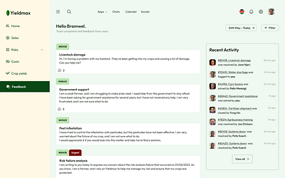 Yieldmax feedback pages agriculture chat customer customercare feedback ui uidesign ux