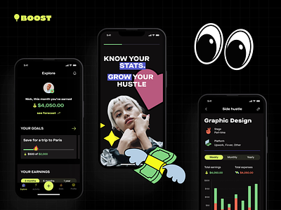 BOOST - Income tracker mobile app for freelancers - case study accounting tool app app design application branding finance finance tracking fintech income tracking mobile mobile app mobile app design mobile design phenomenon product product design ui ui design ui ux uxui