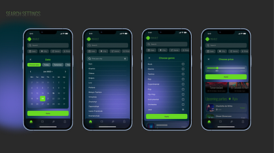 INHALE / Search settings for ticket app design graphic design mobile ui